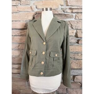 Talbots Womens Olive Green Military Utility Blazer Jacket Gold Crest Buttons M